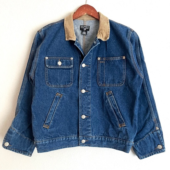 Polo Jeans Ralph Lauren Women’s Corduroy Collar Barn Denim Jacket Size M - Picture 1 of 8